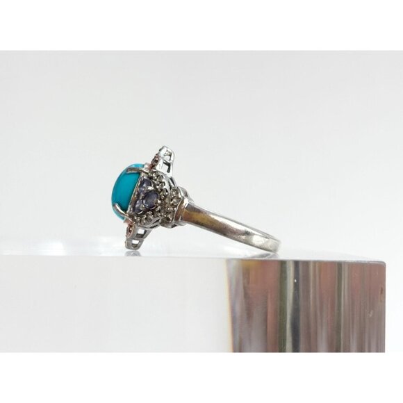 Tanzanite & Sleeping Beauty Turquoise Vintage Multi Sterling Silver Ring - sz 10 - Picture 5 of 10